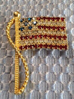 Vintage Rafaelian Rhinestone American Flag Patriotic Brooch